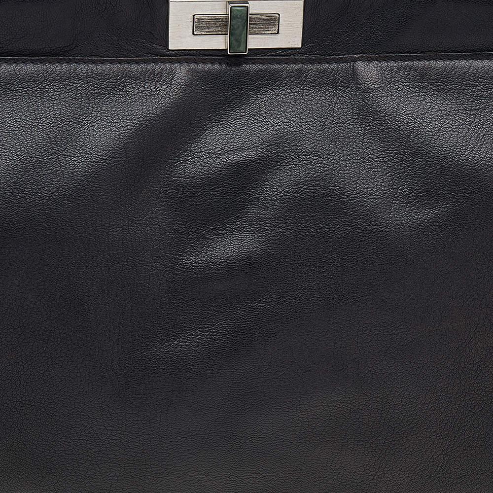 Fendi Black/Dark Brown Leather Large Peekaboo Top Handle Bag For Sale 2