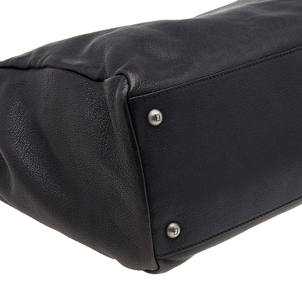 Fendi Black/Dark Brown Leather Large Peekaboo Top Handle Bag For Sale 3