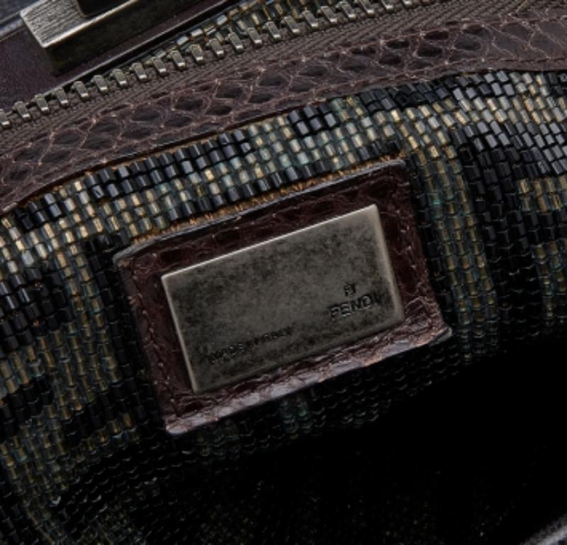 Fendi Black/Dark Brown Leather Large Peekaboo Top Handle Bag For Sale 4
