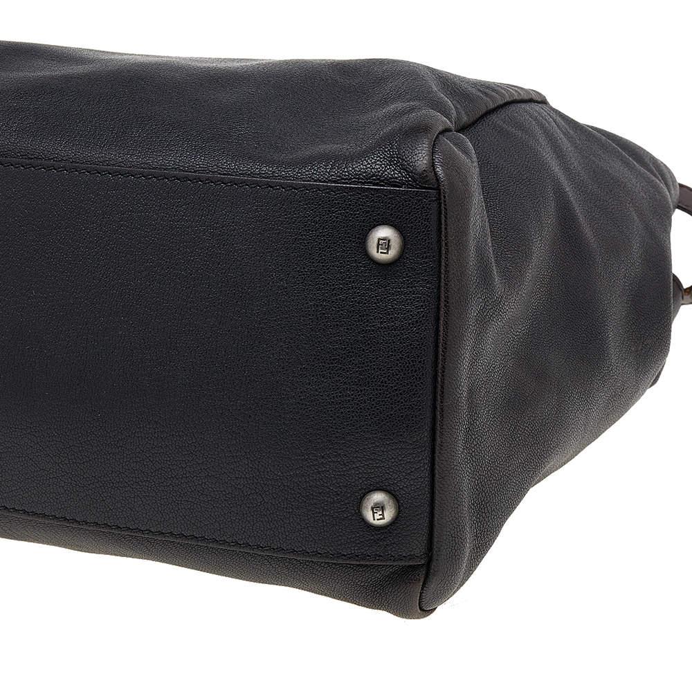 Fendi Black/Dark Brown Leather Large Peekaboo Top Handle Bag For Sale 4