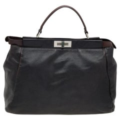 Fendi Black/Dark Brown Leather Large Peekaboo Top Handle Bag
