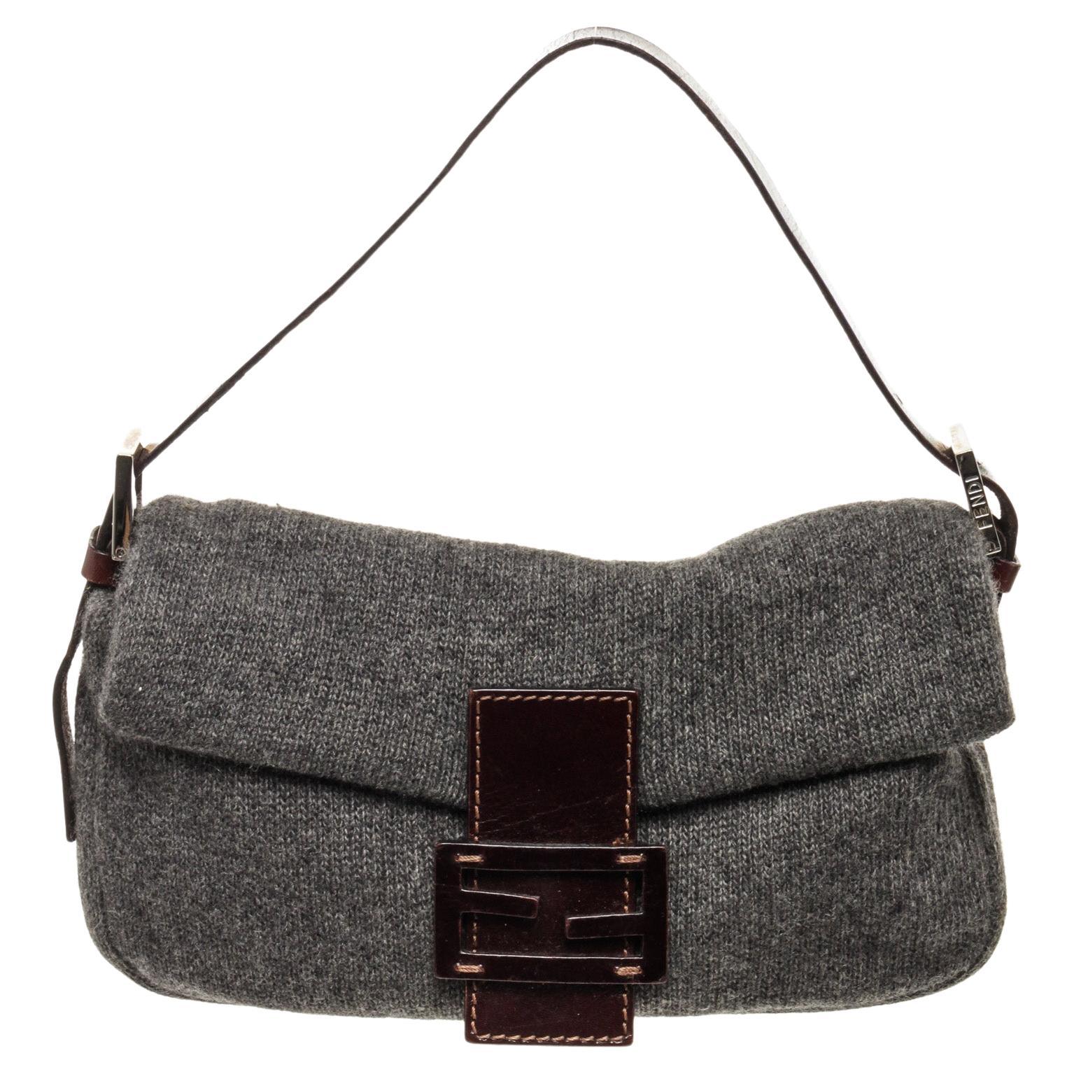 Fendi Black Denim Mamma Baguette Hobo Bag For Sale