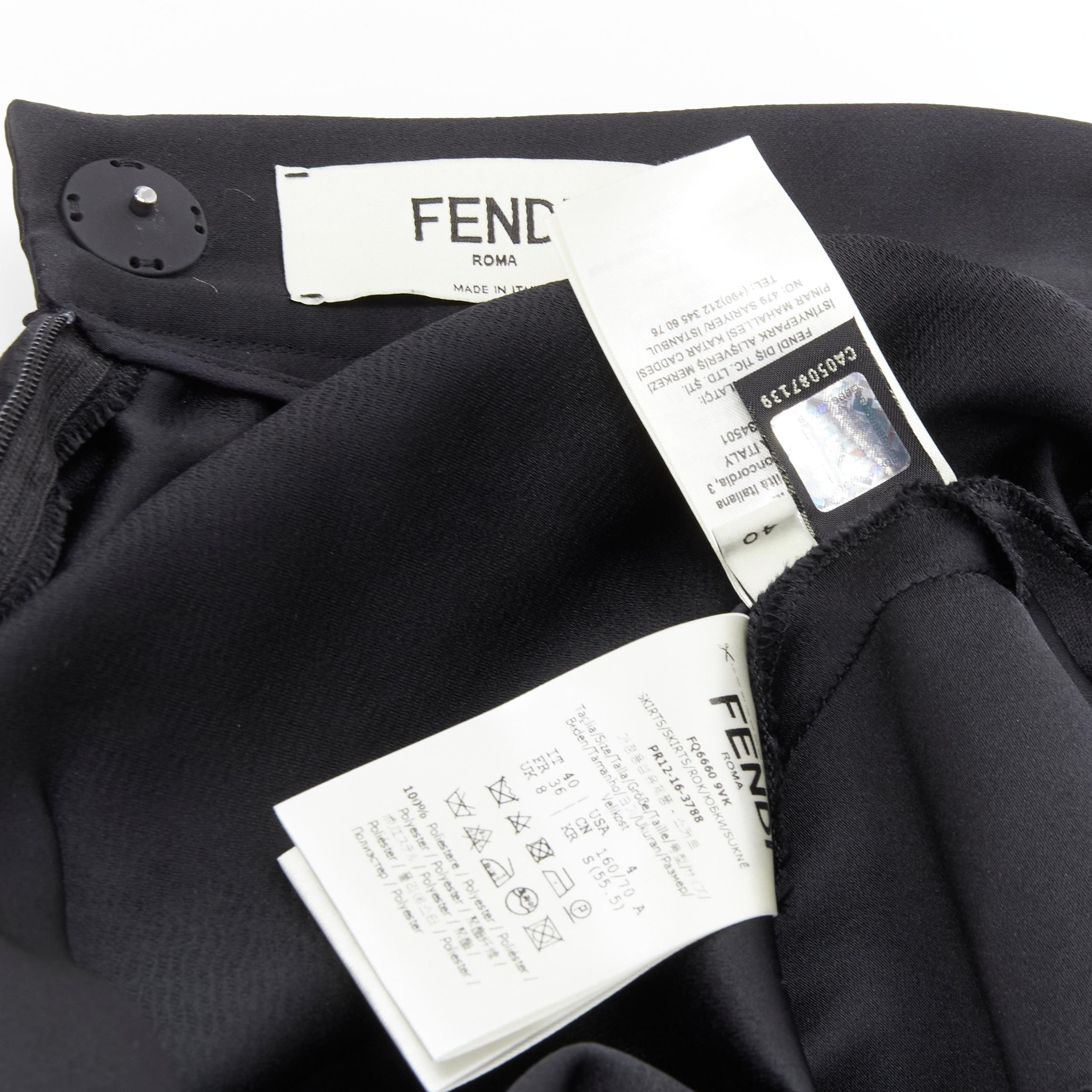 FENDI black duchess satin Barocco embossed press print flared midi skirt IT40 S For Sale 4