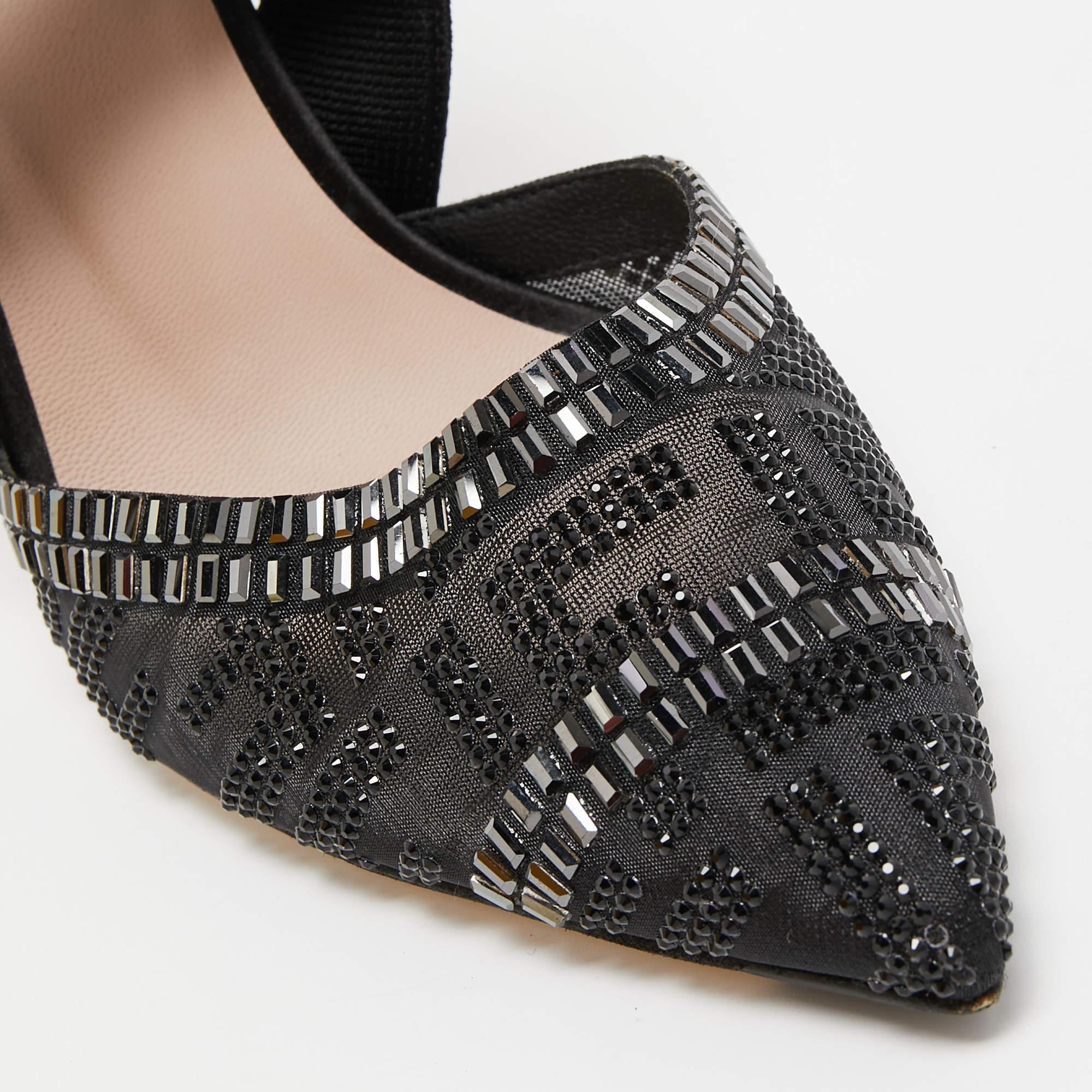 Fendi Black Embellished Mesh And Nylon Colibri Slingback Sandals Size 38 2