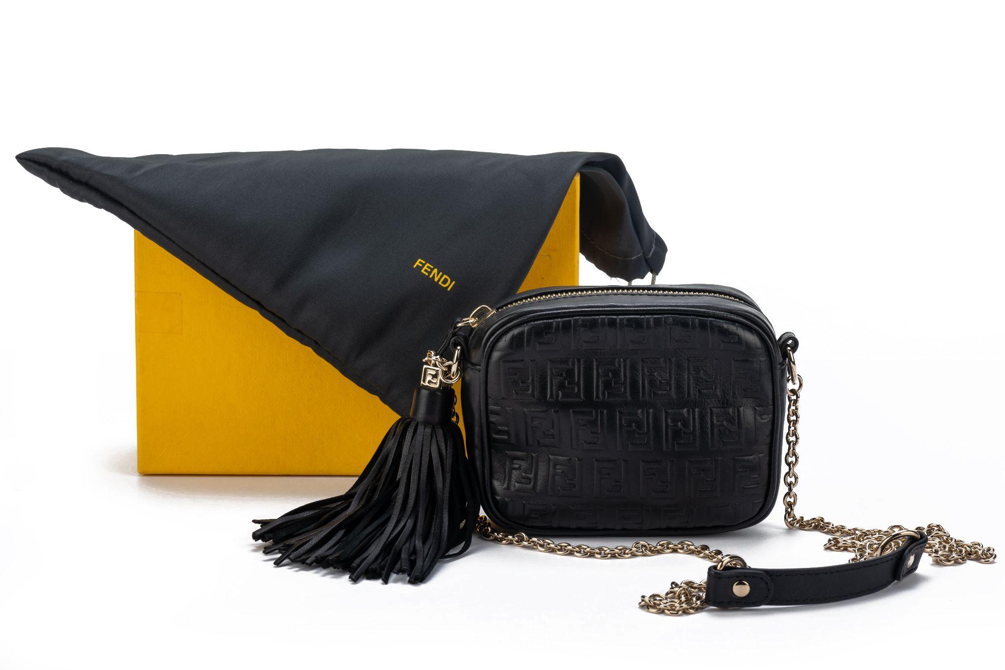 Fendi Black Embossed Camera Bag W Tassel For Sale 8