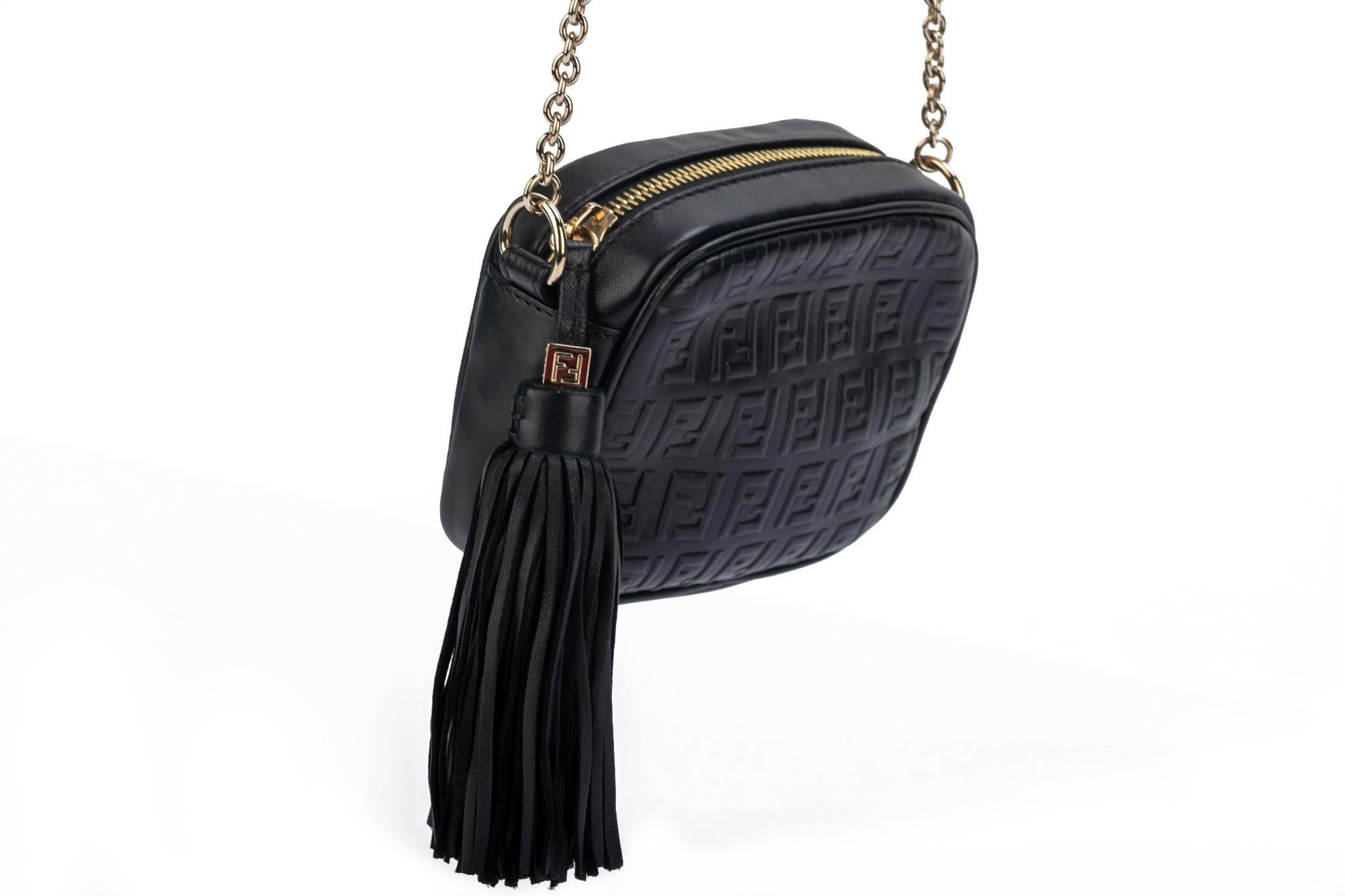 Fendi Black Embossed Camera Bag W Tassel In Excellent Condition For Sale In West Hollywood, CA