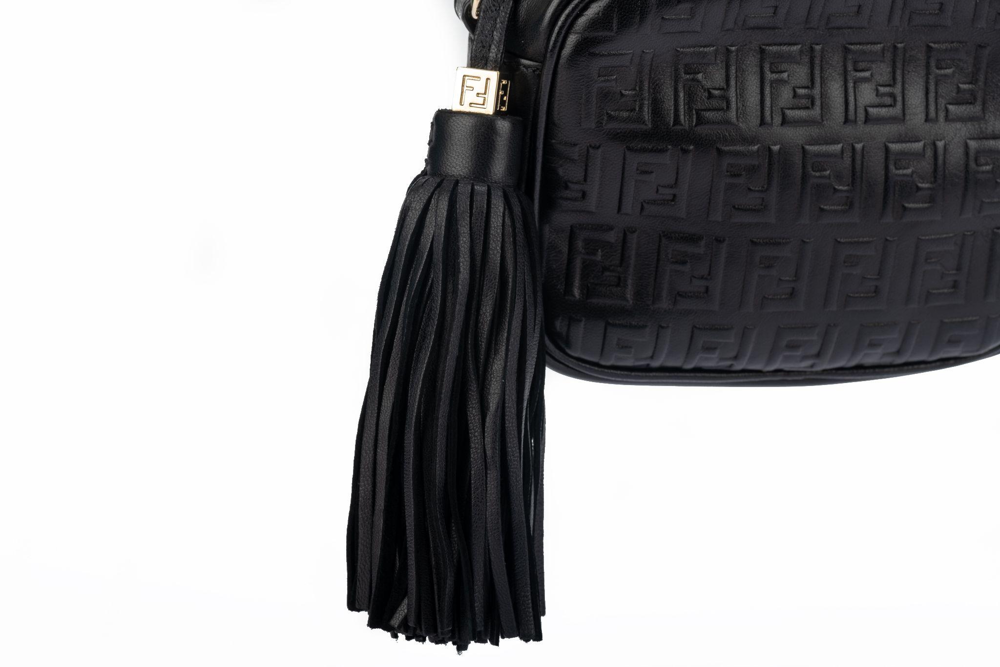 Fendi Black Embossed Camera Bag W Tassel For Sale 1