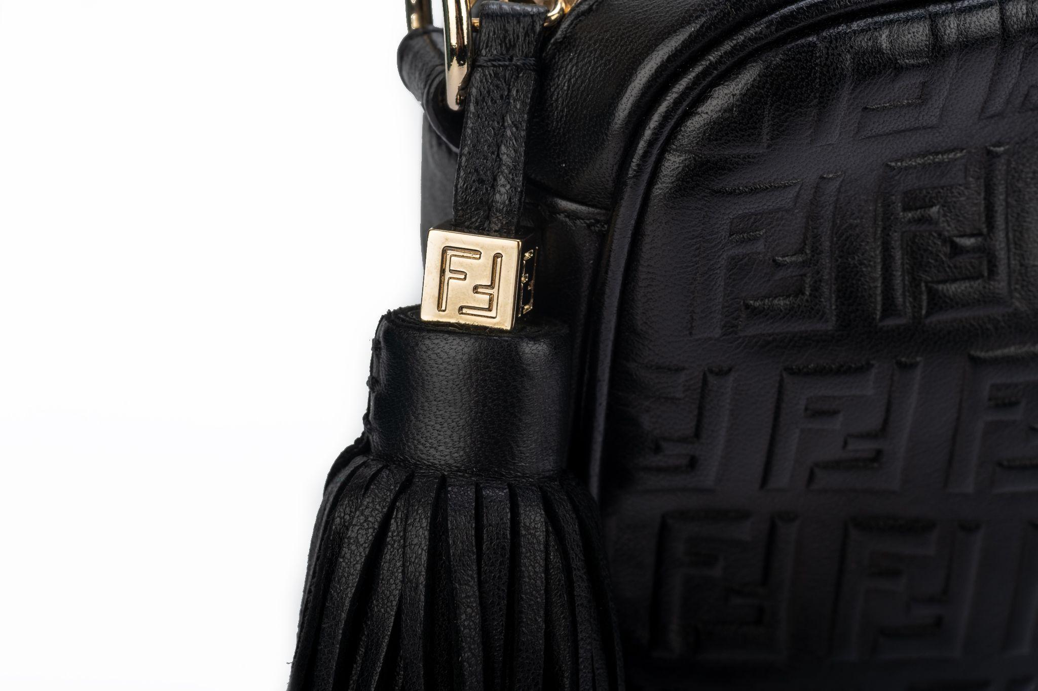 Fendi Black Embossed Camera Bag W Tassel For Sale 2