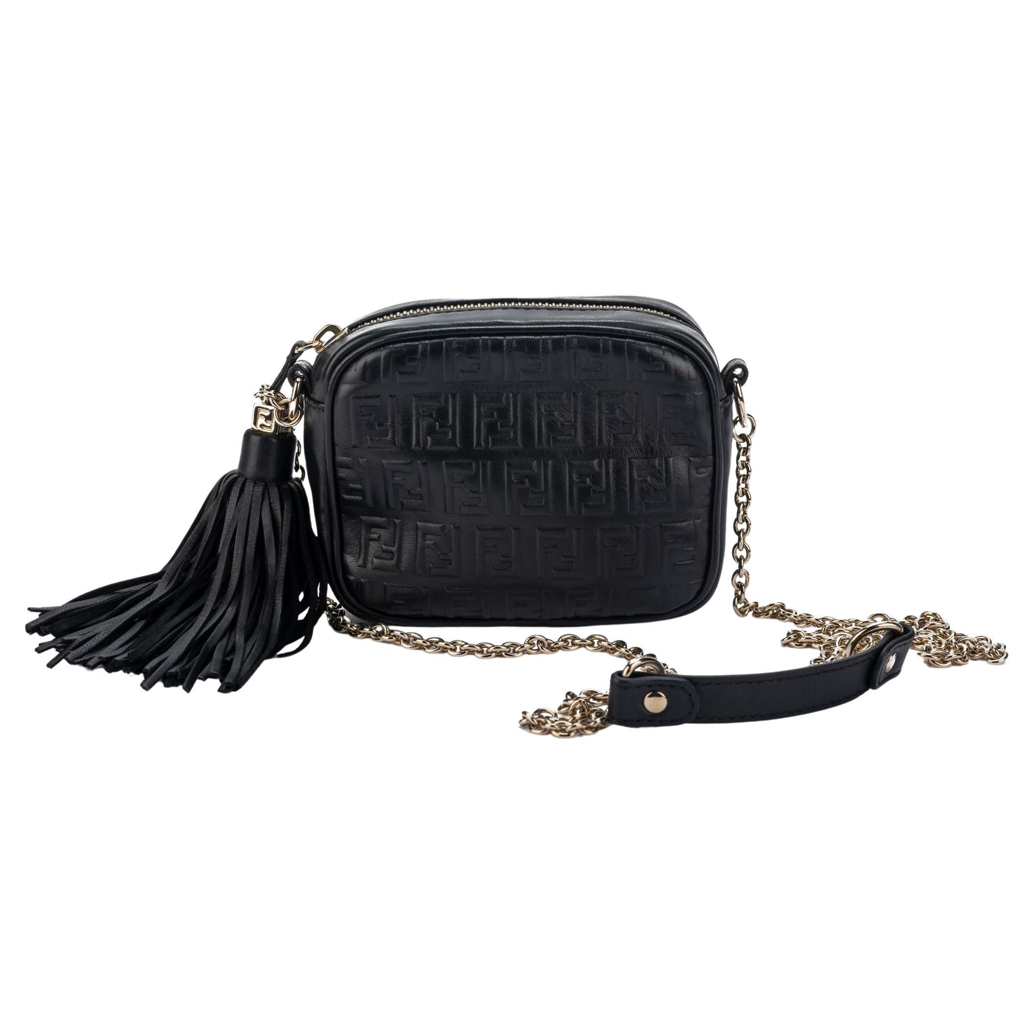 Fendi Black Embossed Camera Bag W Tassel