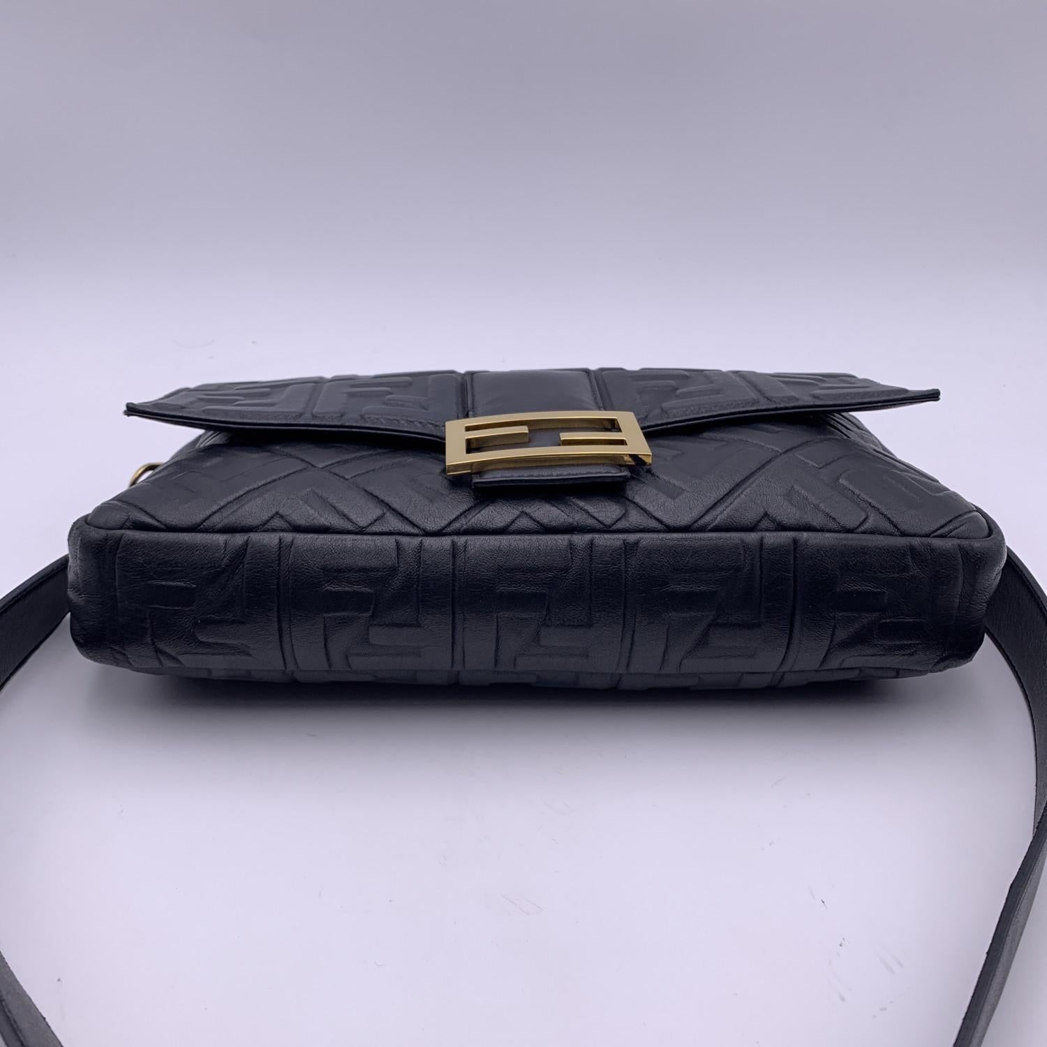 Fendi Black Embossed FF Logo Leather Baguette XL Shoulder Bag 1