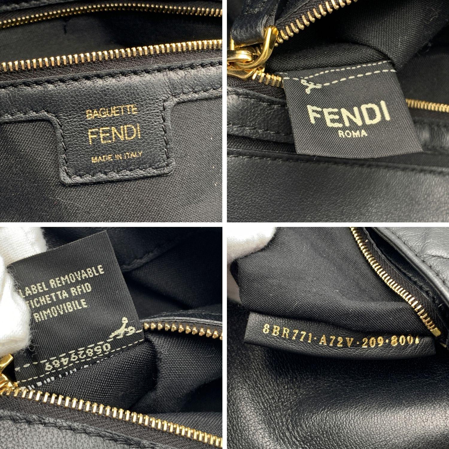 Fendi Black Embossed FF Logo Leather Baguette XL Shoulder Bag 2