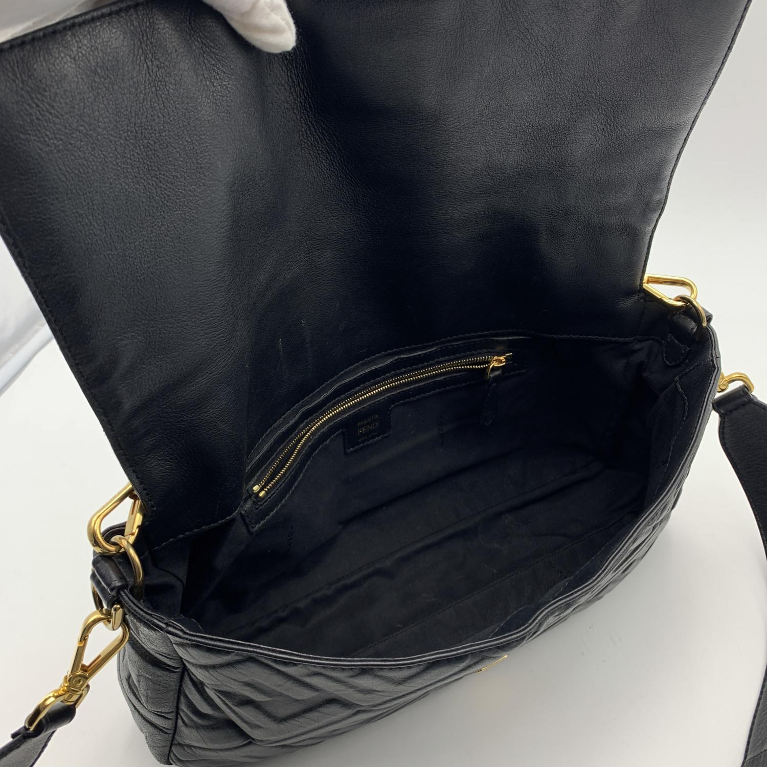 Fendi Black Embossed FF Logo Leather Baguette XL Shoulder Bag 3