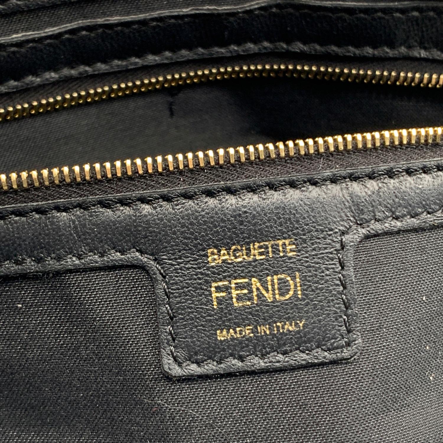 Fendi Black Embossed FF Logo Leather Baguette XL Shoulder Bag 4
