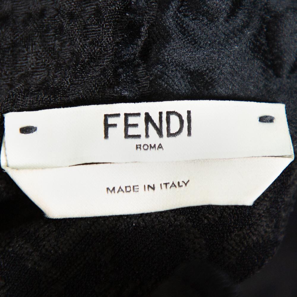Fendi Black Embossed Knit Applique Detail Cloque Dress M 1