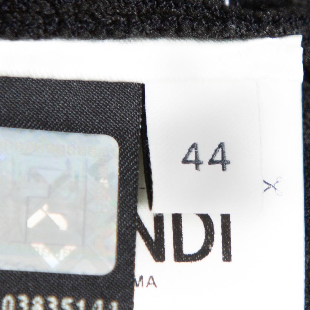 Fendi Black Embossed Knit Applique Detail Cloque Dress M 2