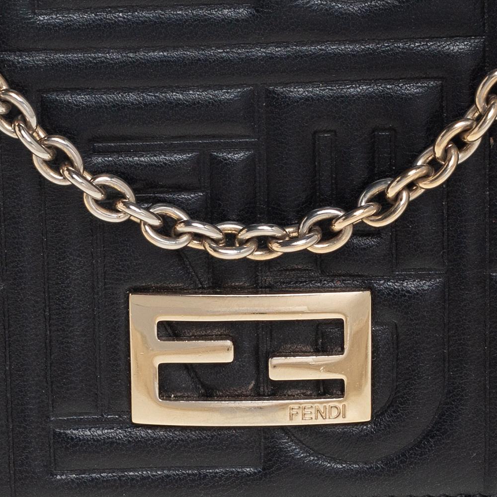 Fendi Black Embossed Logo Leather Wallet on Chain 2