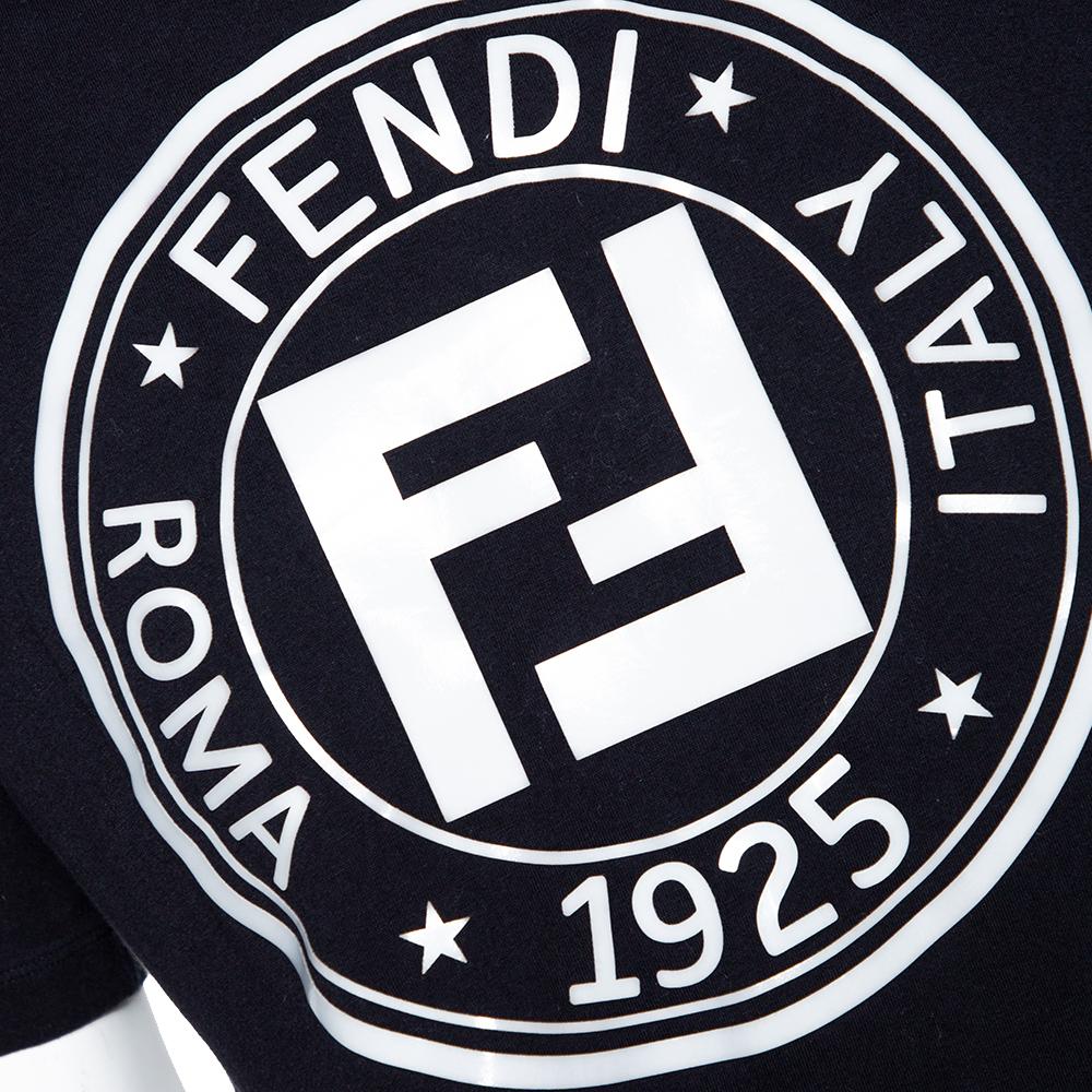 Women's Fendi Black Embossed Logo Print Cotton Fendirama T-Shirt M