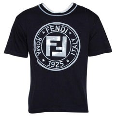 Fendi Schwarz Geprägtes Logo Druck Baumwolle Fendirama T-Shirt M