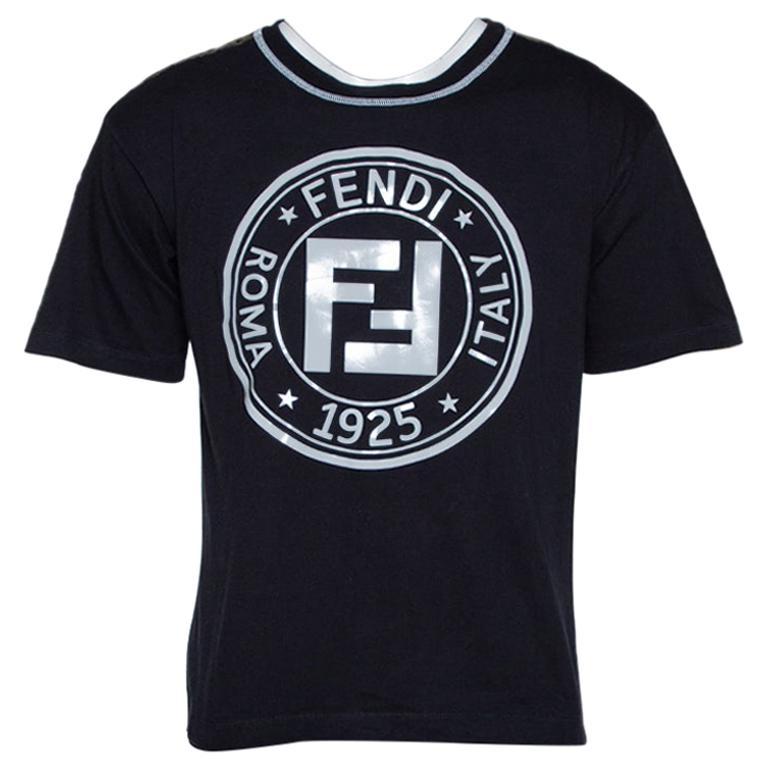 Fendi Black Embossed Logo Print Cotton Fendirama T-Shirt M at 1stDibs