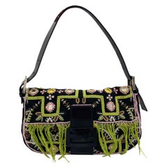 Fendi Schwarze bestickte Fransen Baguette Perlen Baguette
