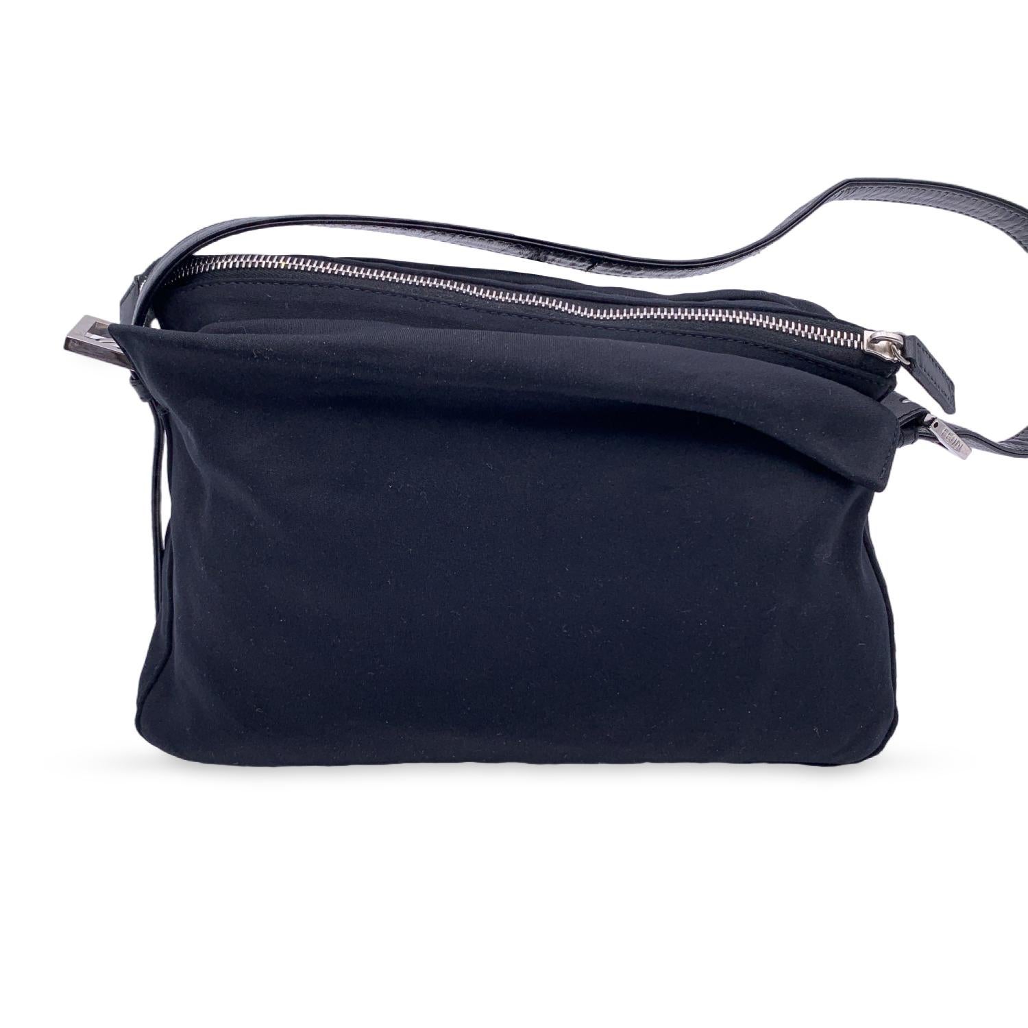 Fendi Black Fabric Front Pocket Baguette Shoulder Bag Handbag In Excellent Condition For Sale In Rome, Rome
