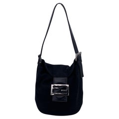 Fendi Black Fabric Mini Baguette Shoulder Bag Handbag