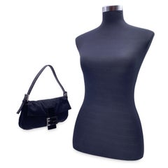 Fendi Black Fabric Small Baguette Shoulder Bag Handbag