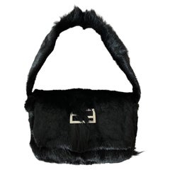 Fendi Black Faux Fur FF Logo Flap Shoulder Bag
