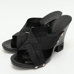 Fendi Black FF Canvas Criss Cross Slide Sandals Size 39