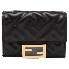 Used Fendi Black FF Embossed Leather Micro Trifold Wallet