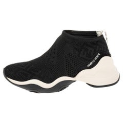 Fendi Black FF Logo Knit Fabric High Top Sneakers Size 38