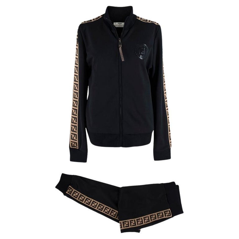 Fendi Black FF Trimmed Track Jacket (US 12) and Joggers (US 10) For