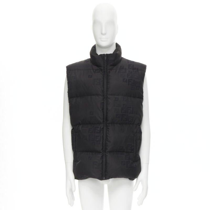 FENDI black FF Zucca monogram black goose down padded vest IT54 2XL For Sale 6