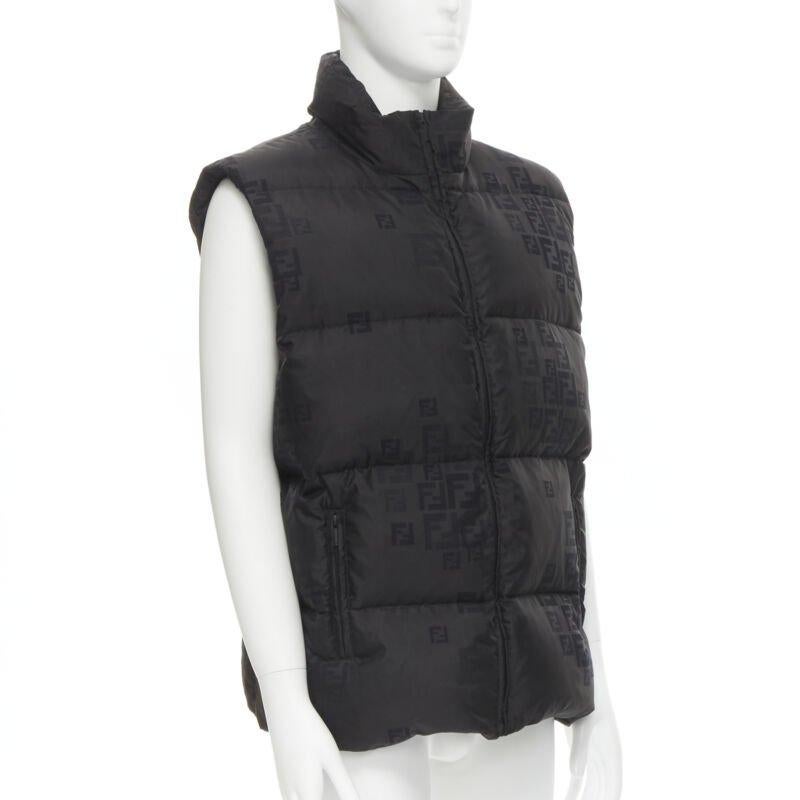 Men's FENDI black FF Zucca monogram black goose down padded vest IT54 2XL For Sale