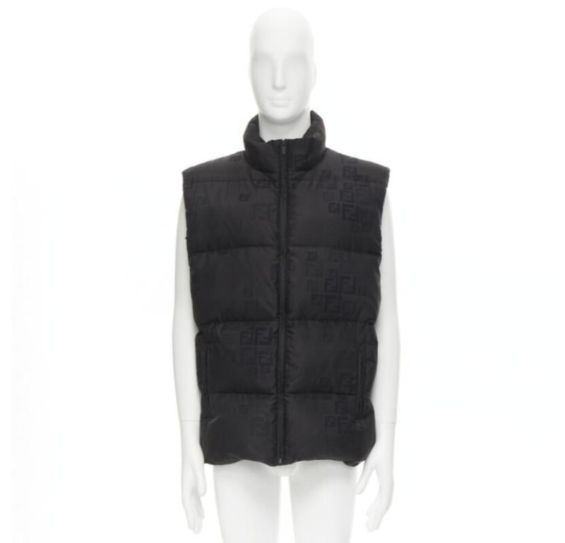 Fendi nero FF Zucca monogram nero gilet imbottito in piuma d'oca IT54 2XL in vendita 4