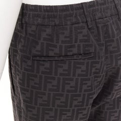 FENDI black FF Zucca monogram jacquard pleat front tapered cropped pants IT48 M