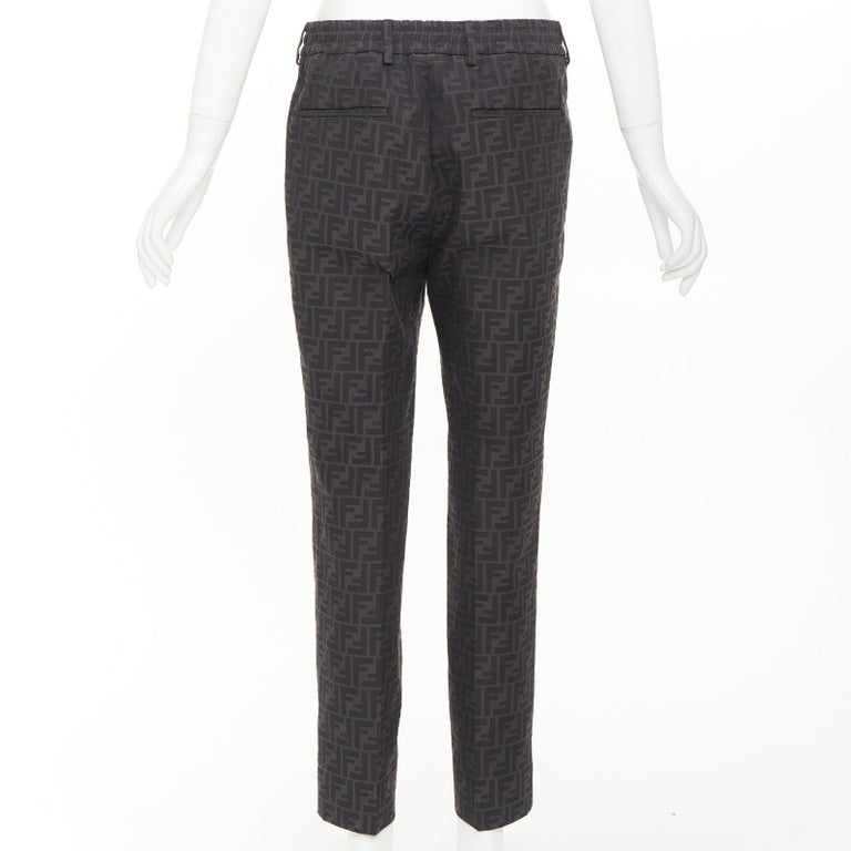 FENDI black FF Zucca monogram jacquard pleat front tapered cropped