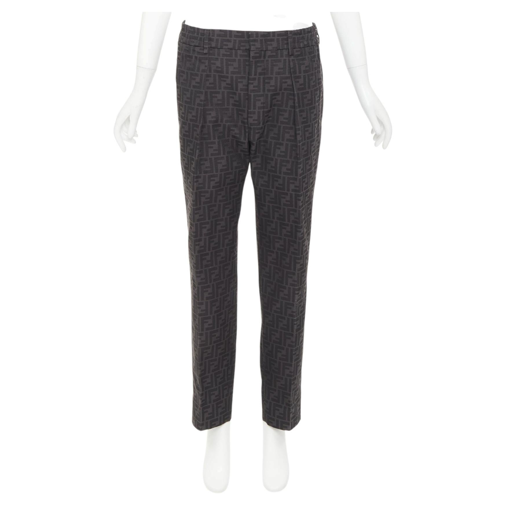 FENDI black FF Zucca monogram jacquard pleat front tapered cropped