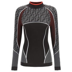 Fendi Black FF Zucca Pattern Jersey High Neck Top M