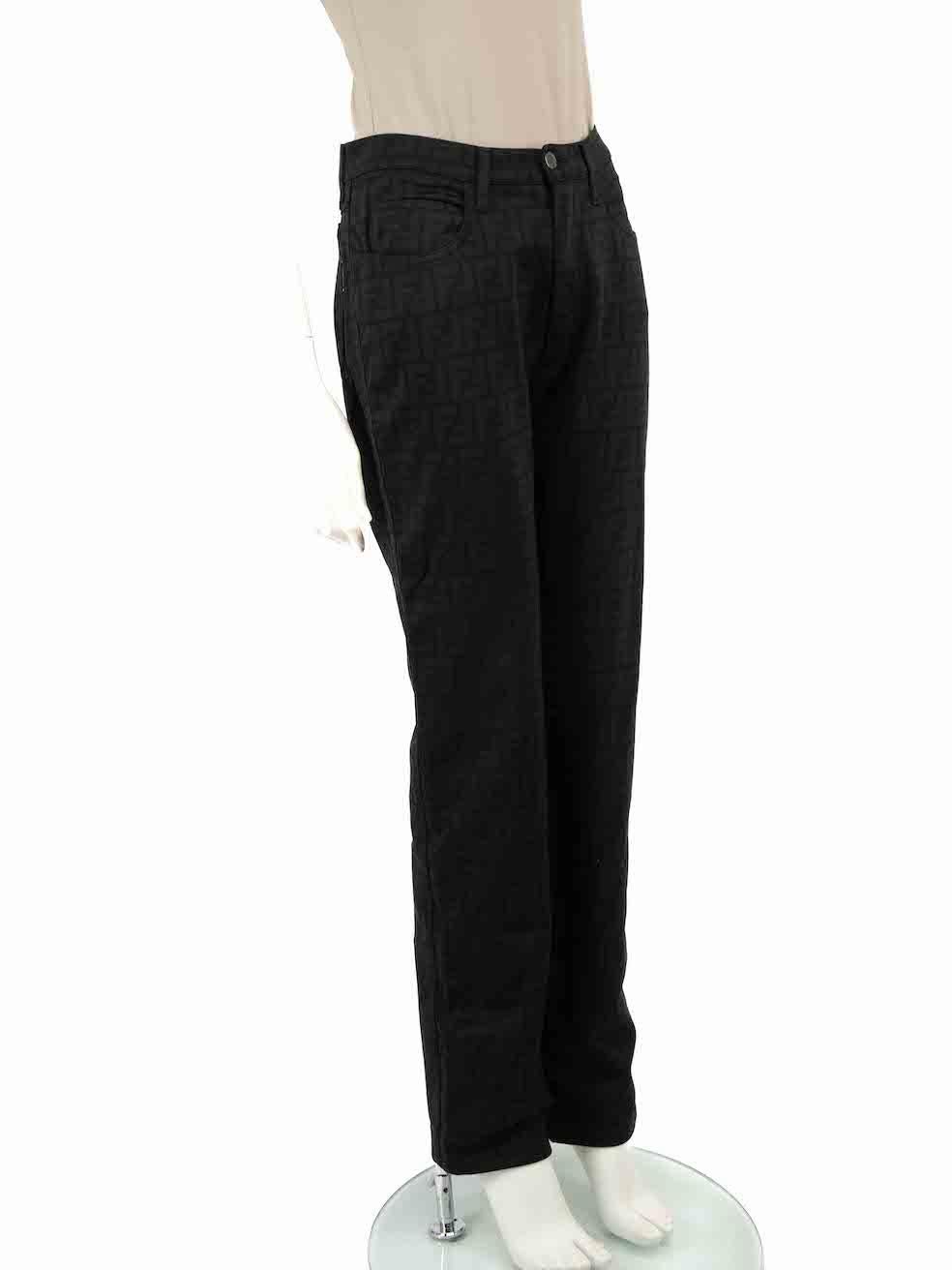 CONDITION is Very good. Hardly any visible wear to trousers is evident. However, the composition label is slightly frayed on this used Fendi designer resale item.
 
 
 
 Details
 
 
 Black
 
 Polyamide
 
 Slim fit trousers
 
 FF Zucca print pattern
