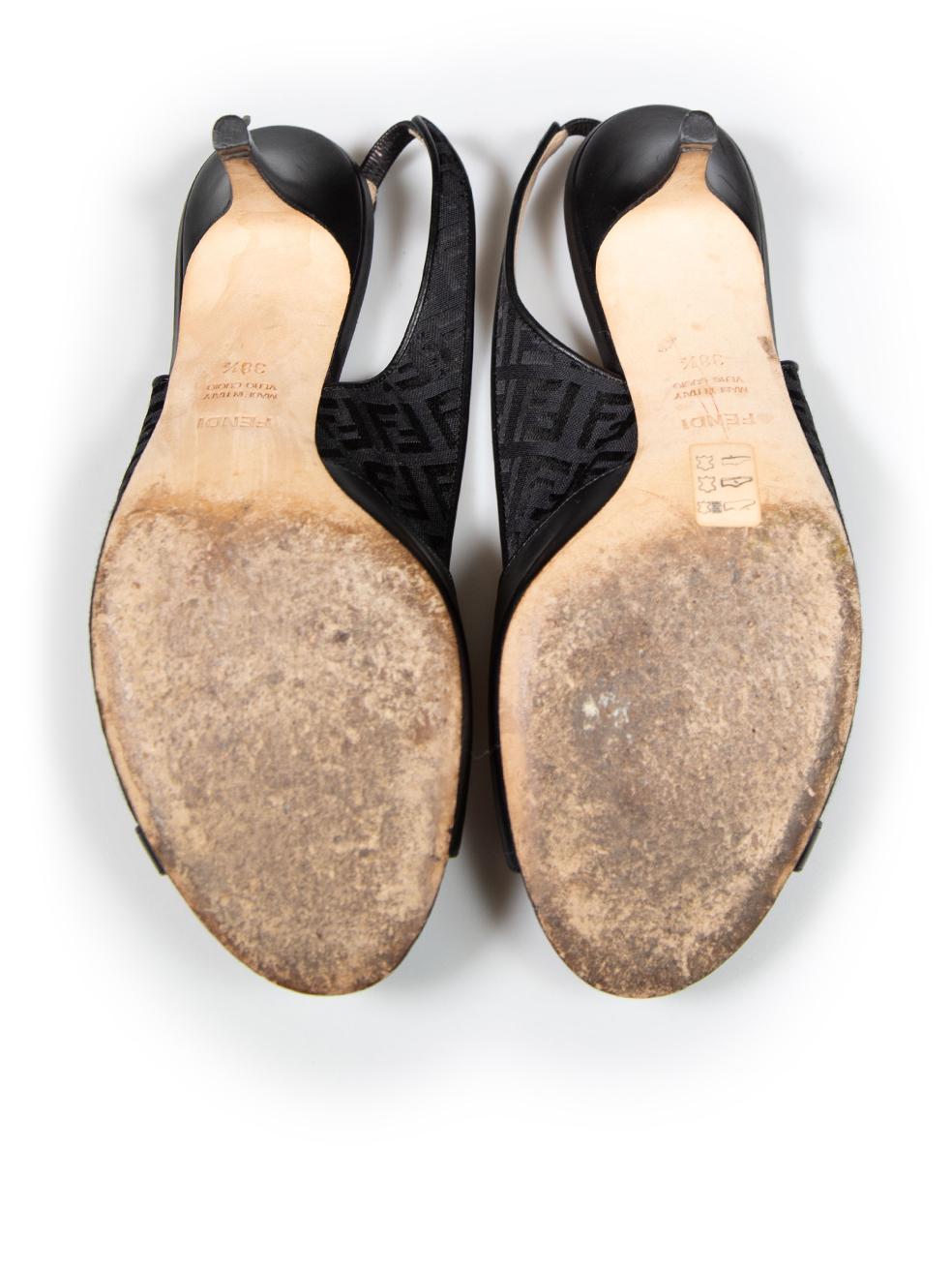 Women's Fendi Black FF Zucchino Slingback Sandals Size IT 38.5 For Sale