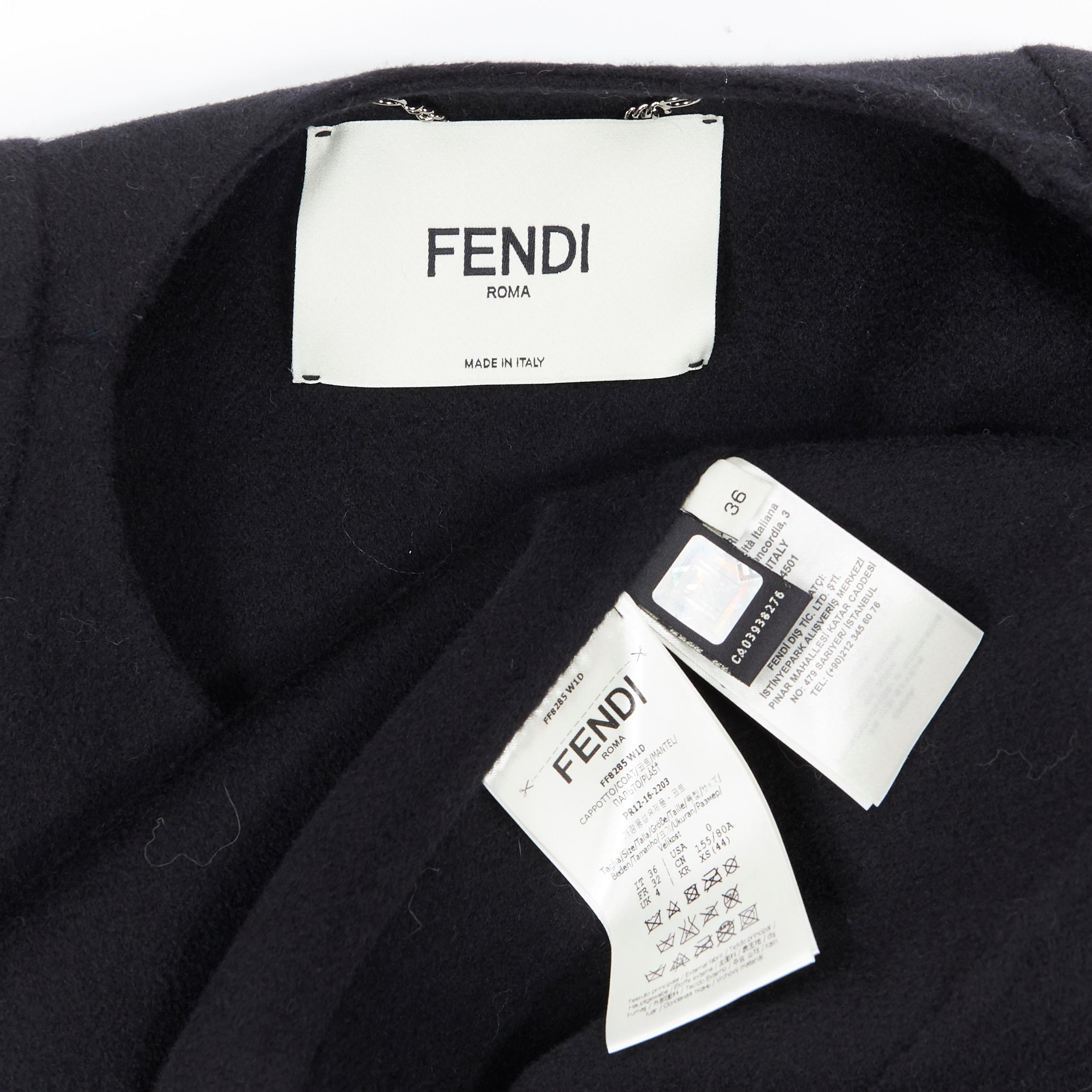 FENDI black fleece wool white spotted fox fur patch pocket cocoon coat IT36 XS 3