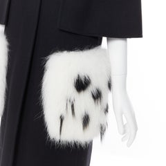 FENDI black fleece wool white spotted fox fur patch pocket cocoon coat IT36 XS