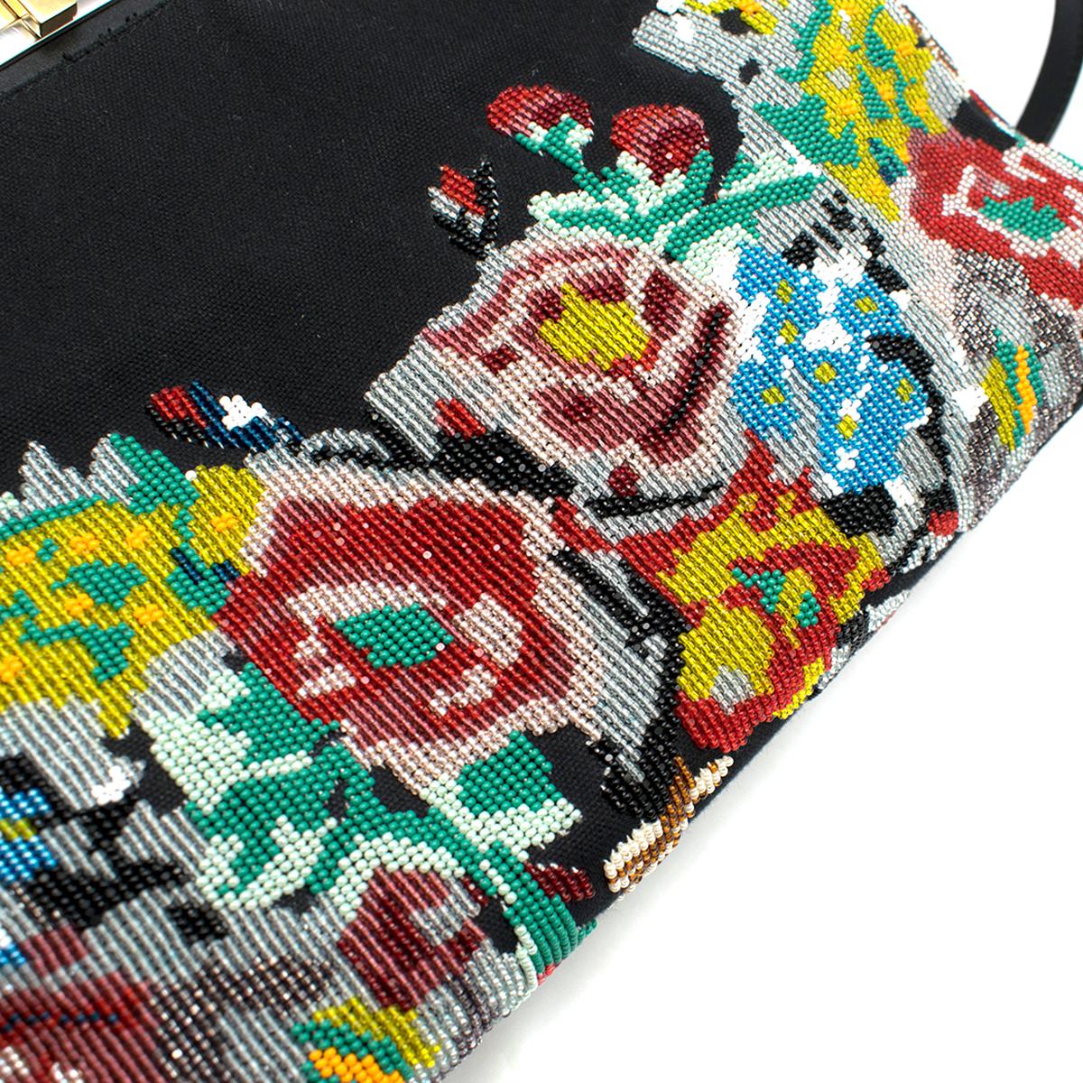 Fendi Black Floral Beaded Canvas Peekaboo Bag In Good Condition In London, GB
