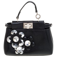 Fendi Black Floral Embellished Leather Micro Peekaboo Crossbody Bag