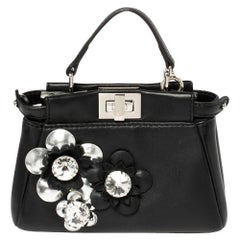 Fendi Black Floral Embellished Leather Micro Peekaboo Crossbody Bag