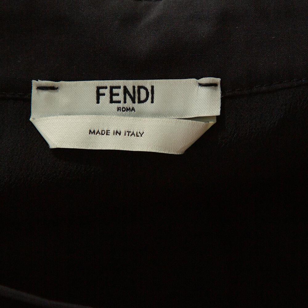 Fendi Black Floral Embroidered Crepe Cutout Detail Dress S In Good Condition In Dubai, Al Qouz 2