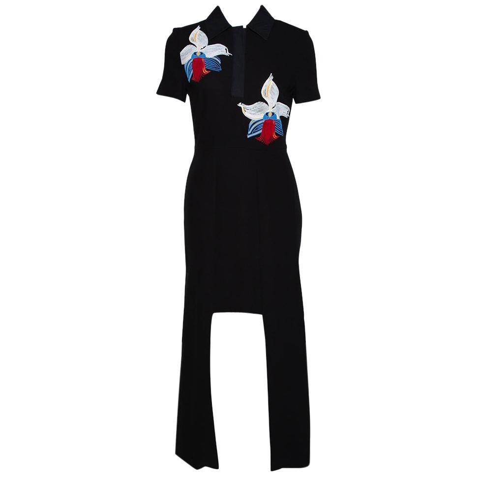 Fendi Black Floral Embroidered Crepe Cutout Detail Dress S