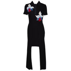 Fendi Black Floral Embroidered Crepe Cutout Detail Dress S