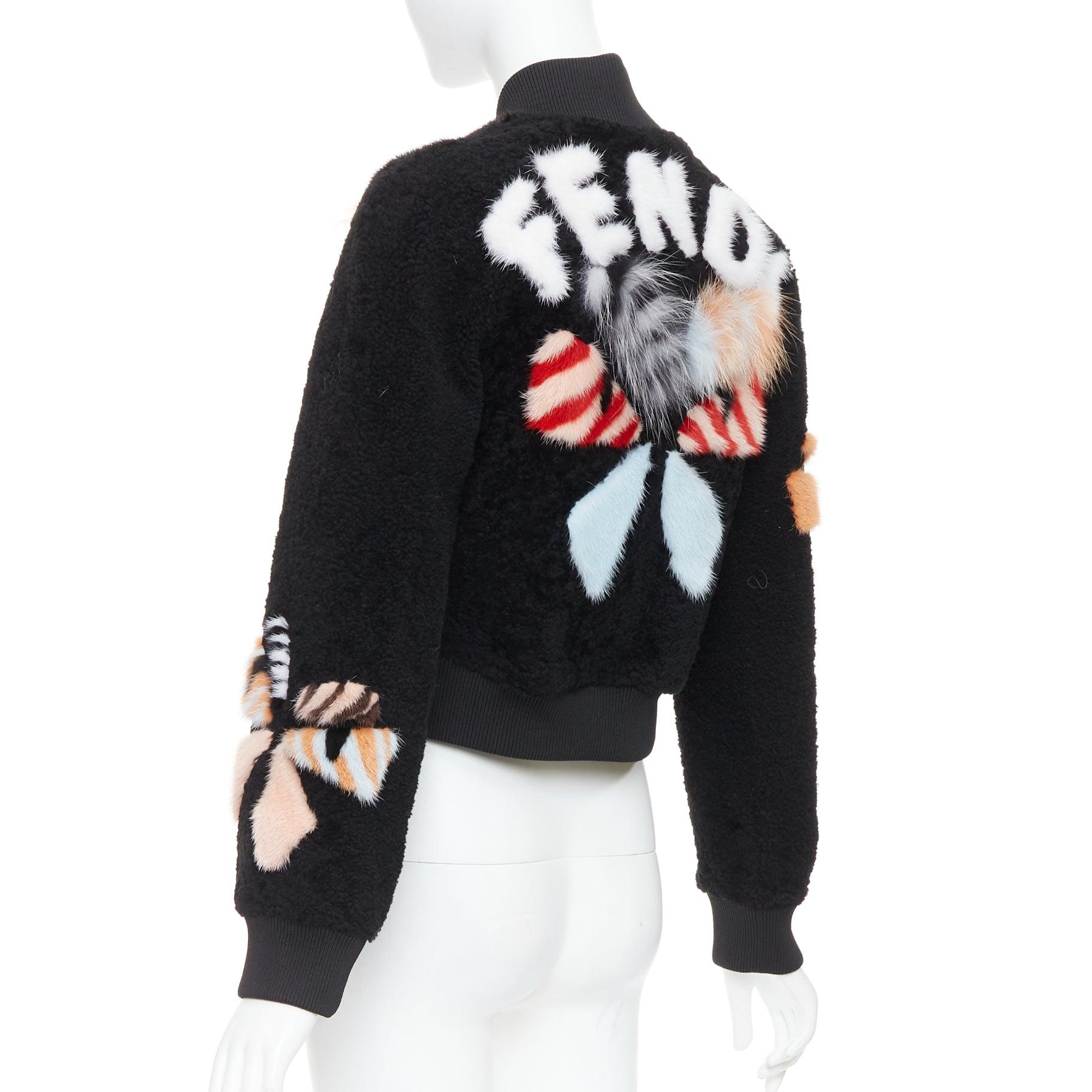 FENDI black floral fur leather lined cropped bomber jacket IT40 S For Sale 1